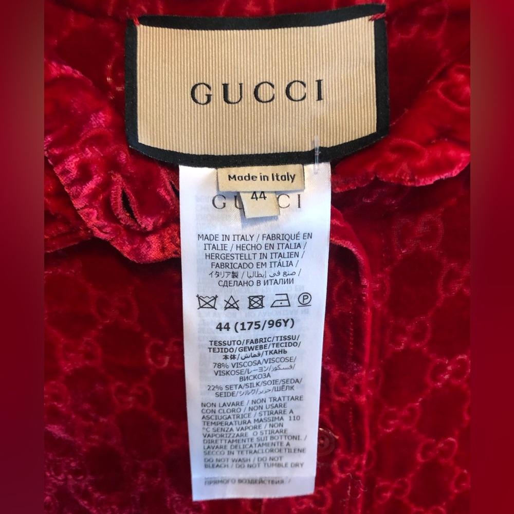 Gucci Red Devoré-Velvet Oversized Women’s Button Down Blouse - Picture 5 of 7